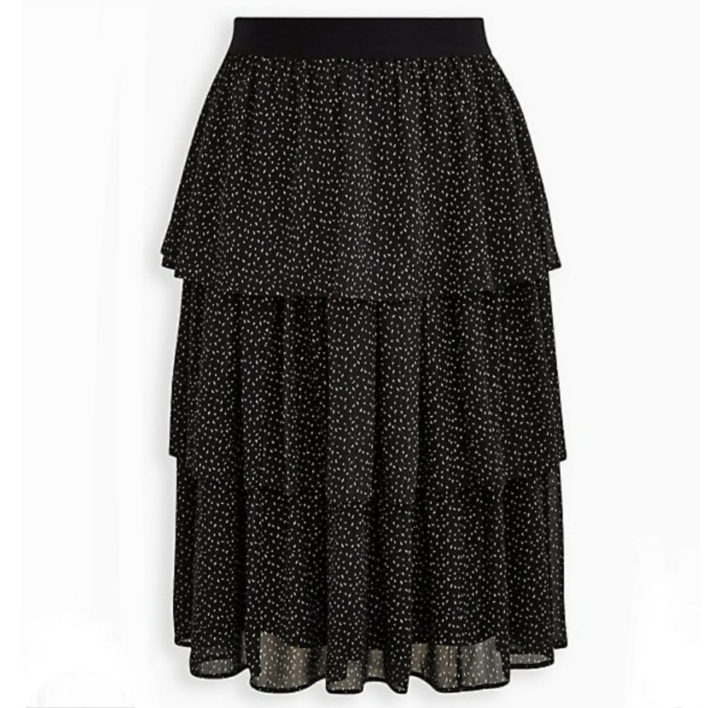 Torrid Chiffon Tiered Midi Skirt 3X 22/24W Black & White Elastic Waist NWT